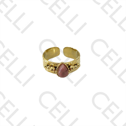 Steel Ring - with natural stone drop