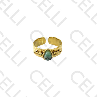 Steel Ring - with natural stone drop