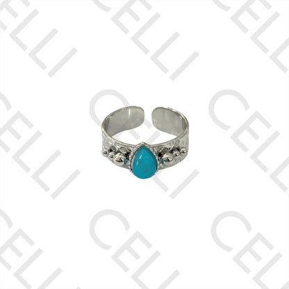 Steel Ring - with natural stone drop