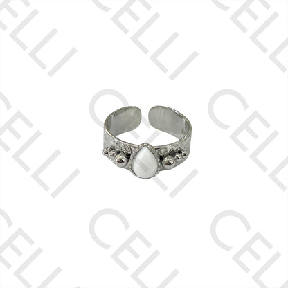 Steel Ring - with natural stone drop