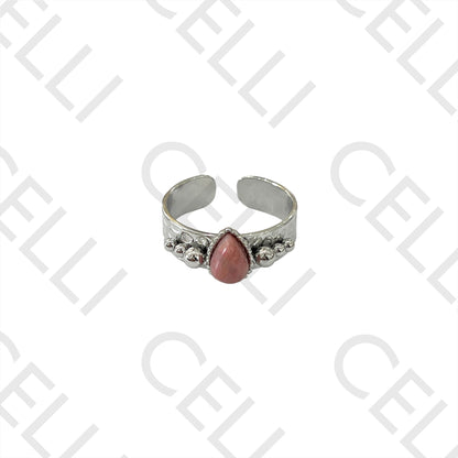 Steel Ring - with natural stone drop