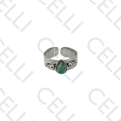 Steel Ring - with natural stone drop