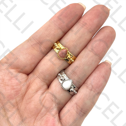 Steel Ring - with natural stone drop