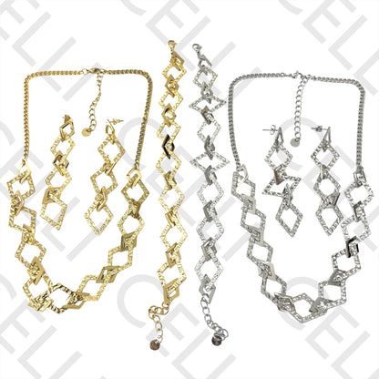 Colar / Pulseira / Brinco de Aço - Losango martelado