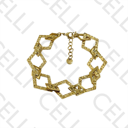 Colar / Pulseira / Brinco de Aço - Losango martelado