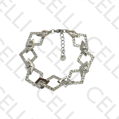 Colar / Pulseira / Brinco de Aço - Losango martelado