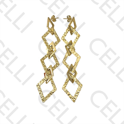 Colar / Pulseira / Brinco de Aço - Losango martelado