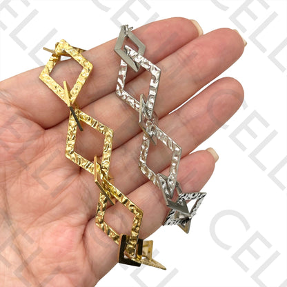 Colar / Pulseira / Brinco de Aço - Losango martelado