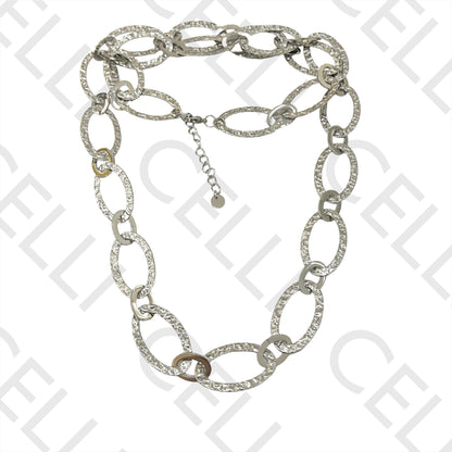 项链/手链/耳环 - 锤打椭圆形不锈钢