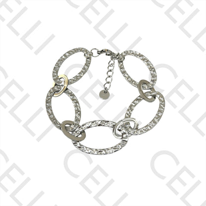 项链/手链/耳环 - 锤打椭圆形不锈钢