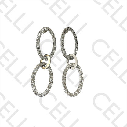 项链/手链/耳环 - 锤打椭圆形不锈钢