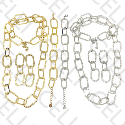 项链/手链/耳环 - 锤打椭圆形不锈钢