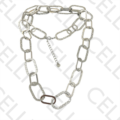 项链/手链/耳环 - 锤打椭圆形不锈钢