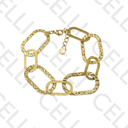 项链/手链/耳环 - 锤打椭圆形不锈钢