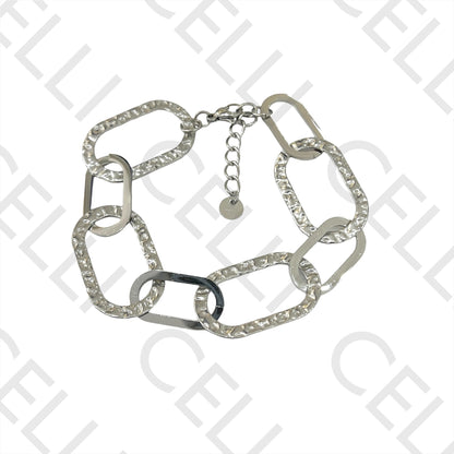 项链/手链/耳环 - 锤打椭圆形不锈钢