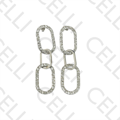 项链/手链/耳环 - 锤打椭圆形不锈钢