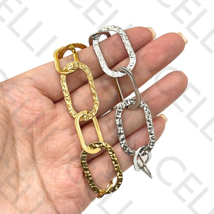 项链/手链/耳环 - 锤打椭圆形不锈钢