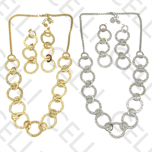 不锈钢项链/耳环 - 锤打圆形