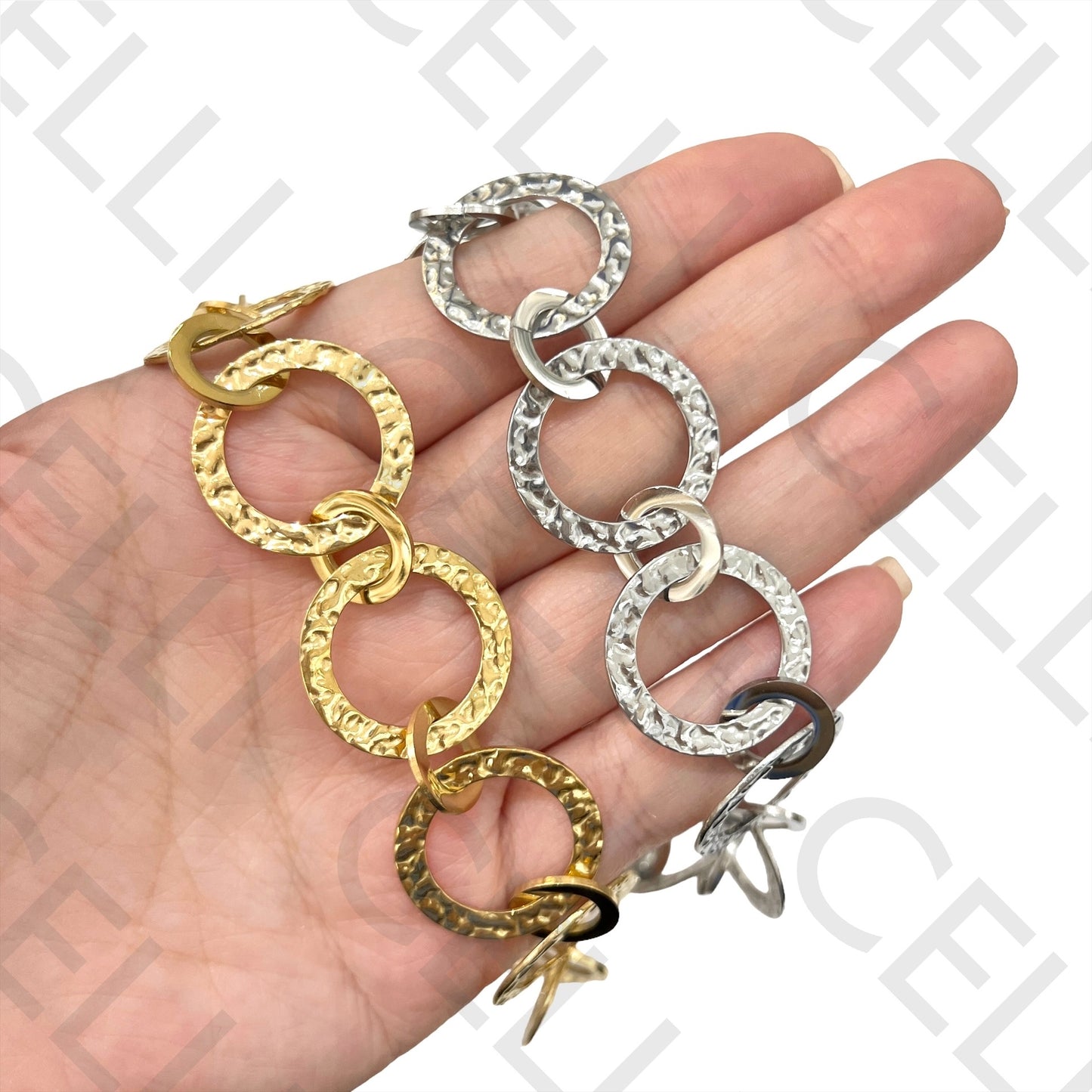 不锈钢项链/耳环 - 锤打圆形