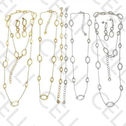 项链/手链/耳环 - 锤打椭圆形不锈钢