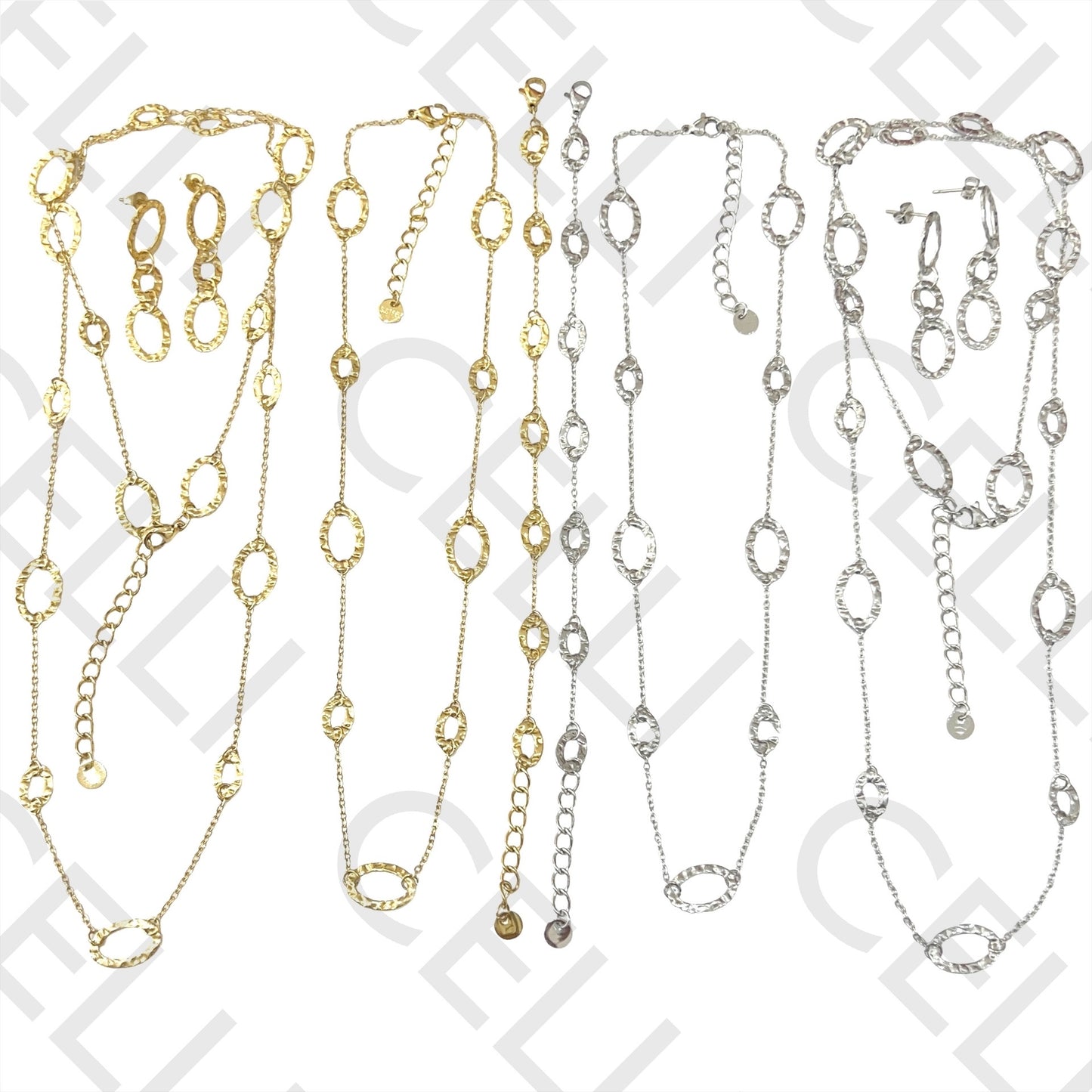 项链/手链/耳环 - 锤打椭圆形不锈钢