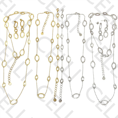 项链/手链/耳环 - 锤打椭圆形不锈钢