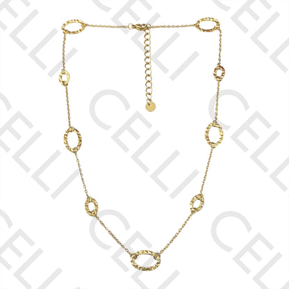 项链/手链/耳环 - 锤打椭圆形不锈钢