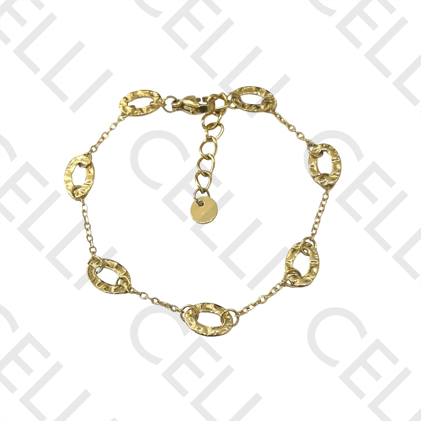 项链/手链/耳环 - 锤打椭圆形不锈钢