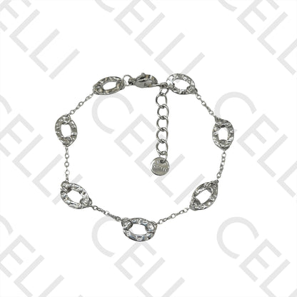 项链/手链/耳环 - 锤打椭圆形不锈钢