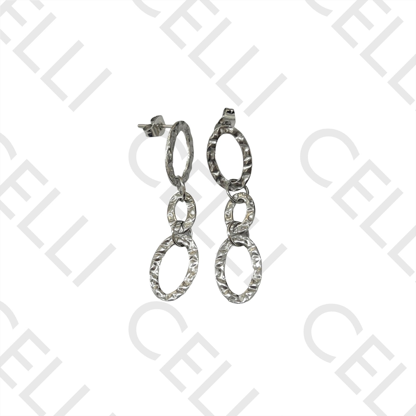 项链/手链/耳环 - 锤打椭圆形不锈钢