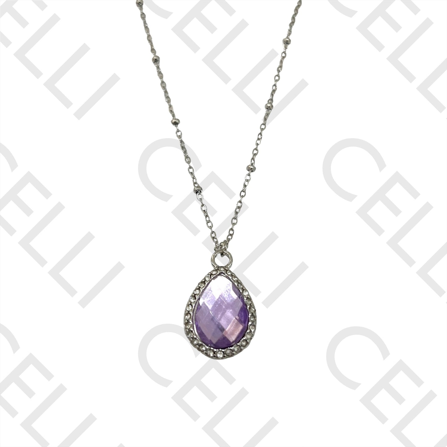 不锈钢项链 - 带钻饰的水滴形