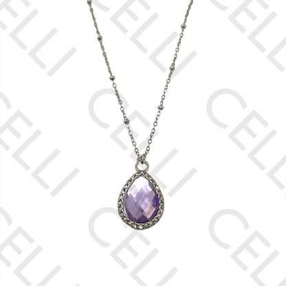 不锈钢项链 - 带钻饰的水滴形