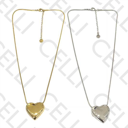 不锈钢项链 - 大型心形吊坠