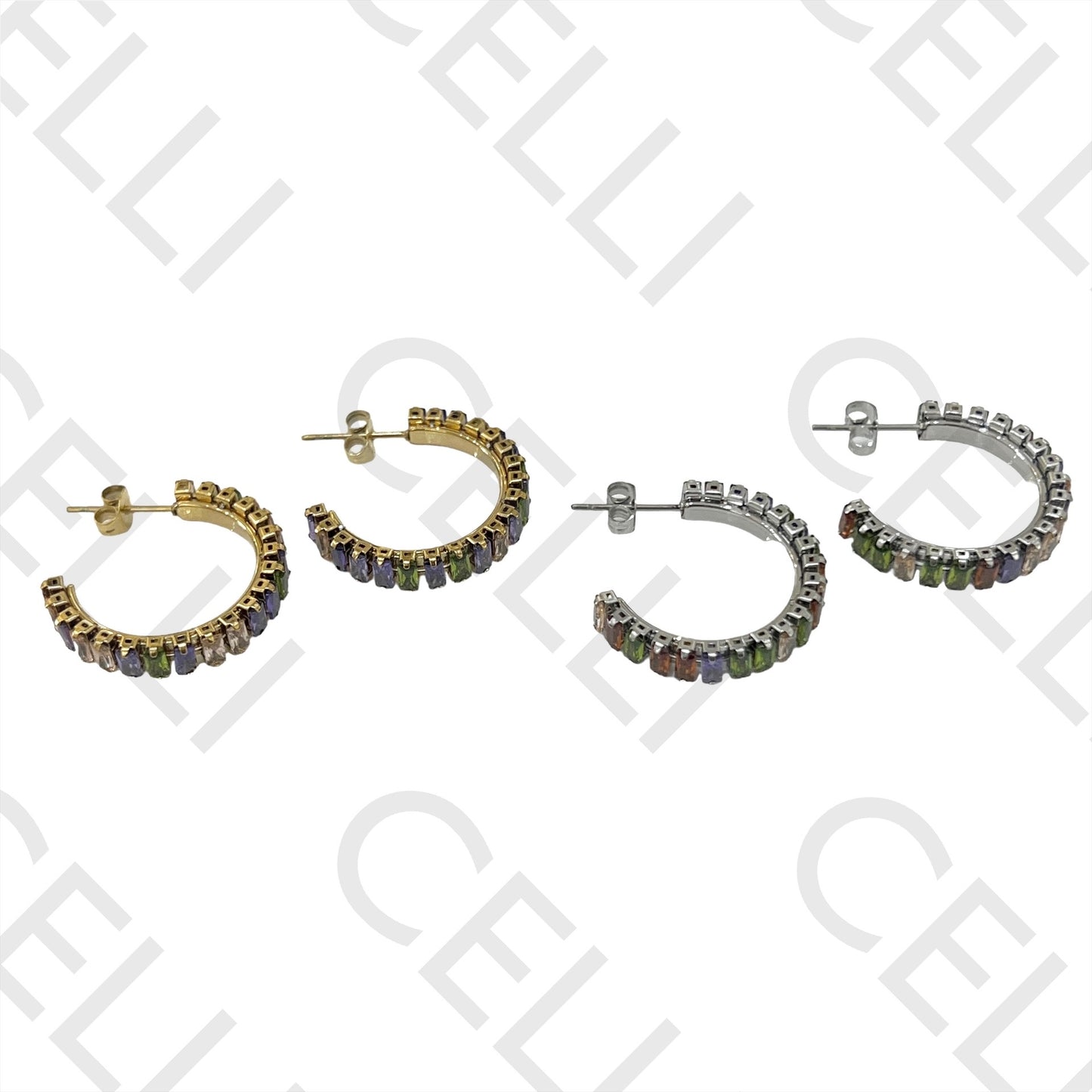 彩色亮钻不锈钢耳环