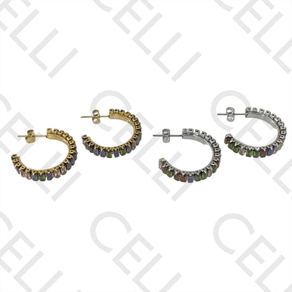 彩色亮钻不锈钢耳环