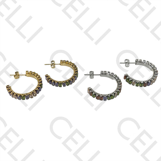 彩色亮钻不锈钢耳环