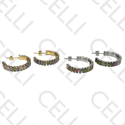 彩色亮钻不锈钢耳环