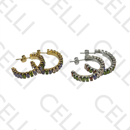 彩色亮钻不锈钢耳环