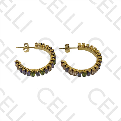 彩色亮钻不锈钢耳环