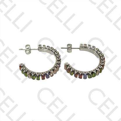 彩色亮钻不锈钢耳环