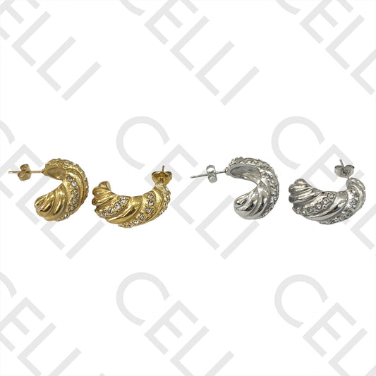 钢制耳环 - 带闪亮的羊角面包形