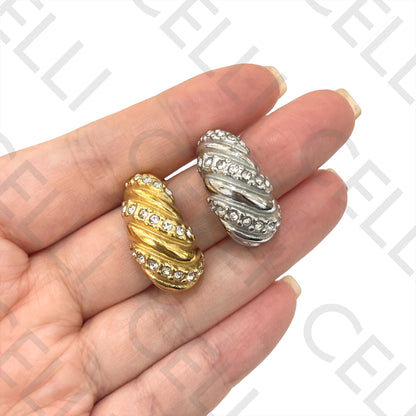 钢制耳环 - 带闪亮的羊角面包形