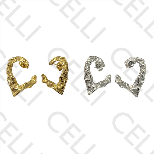 钢制耳环 - 半心形