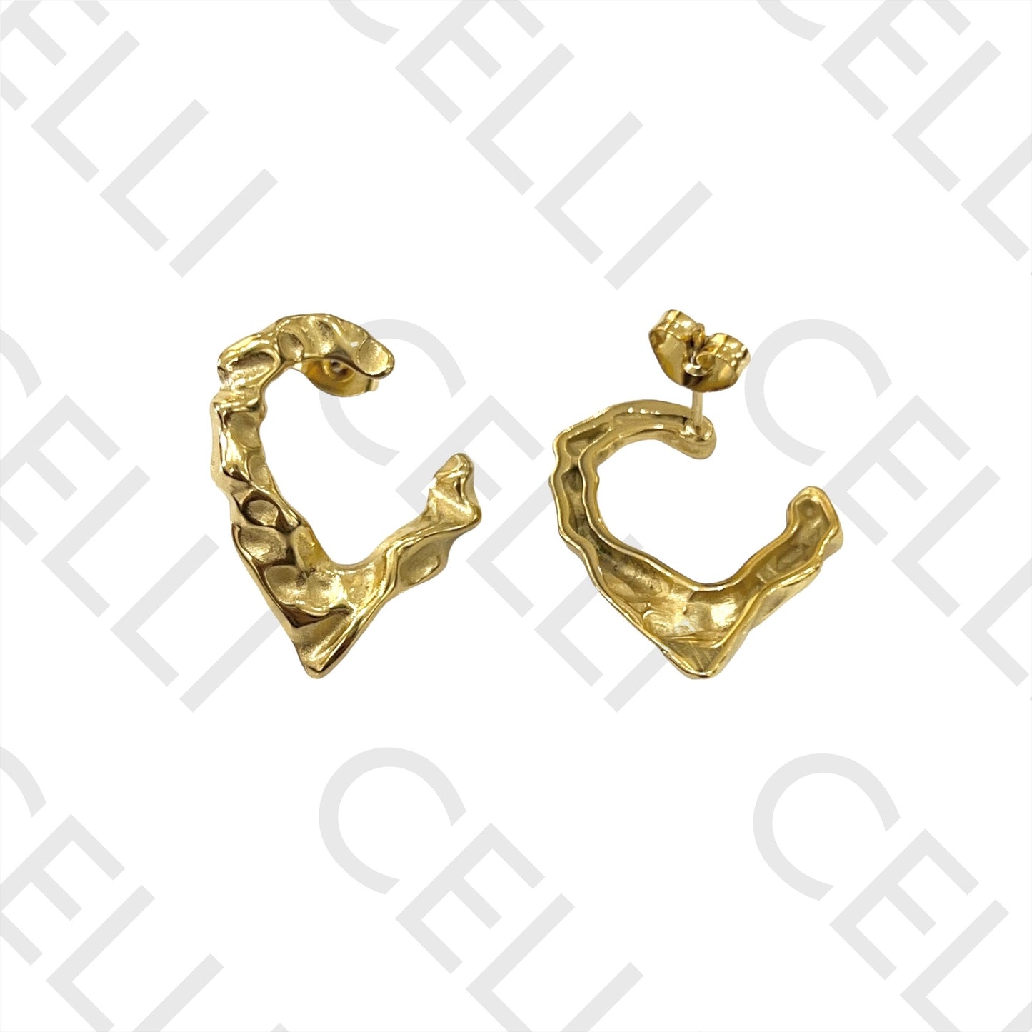 钢制耳环 - 半心形