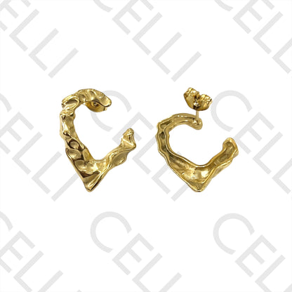 钢制耳环 - 半心形