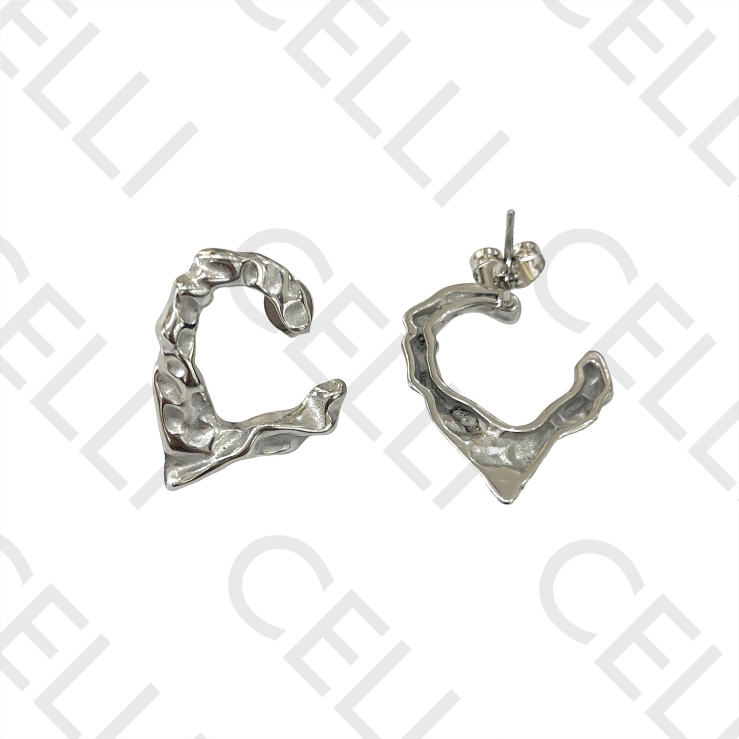 钢制耳环 - 半心形