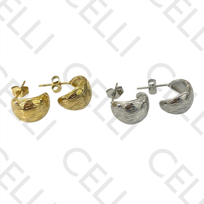 不锈钢耳环 - 雕刻圆环