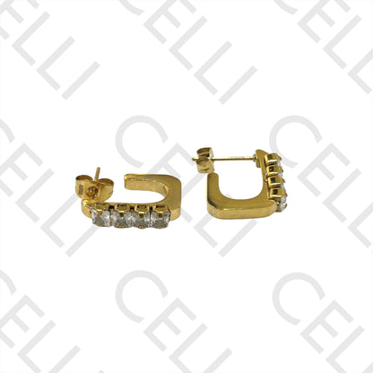 钢制耳环 - 带闪亮的矩形环