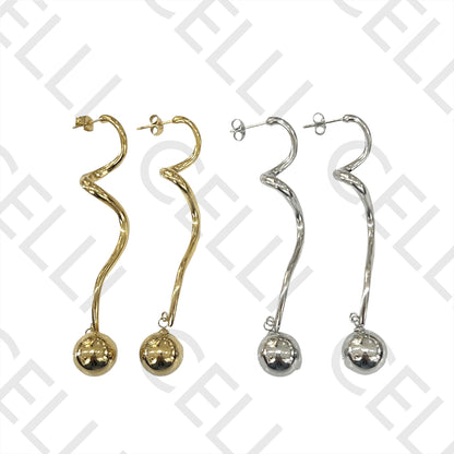 不锈钢耳环 - 长款带球形吊坠