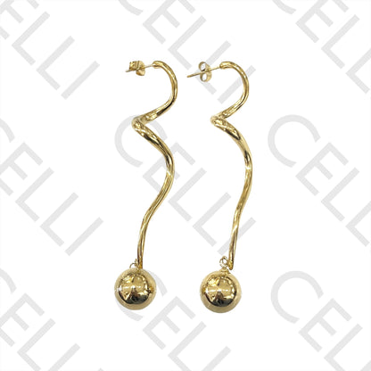 不锈钢耳环 - 长款带球形吊坠